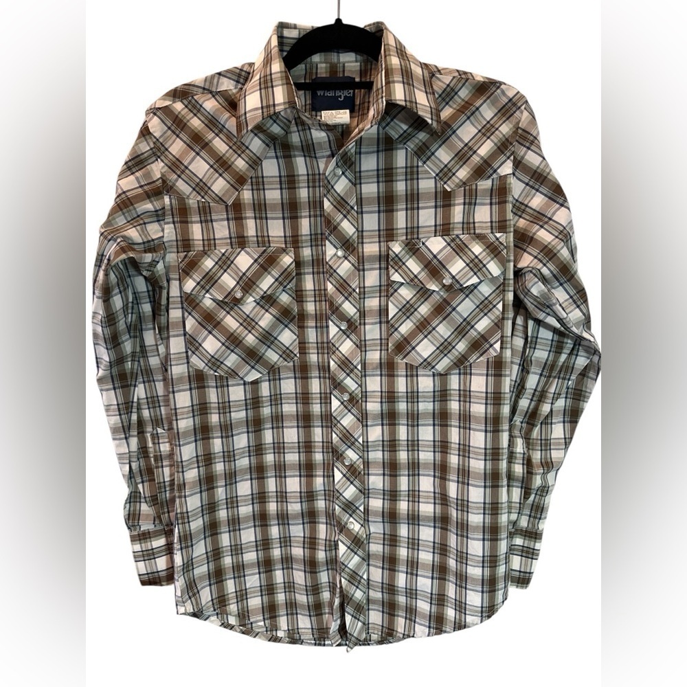 Men's Wrangler Long Sleeve Pearl Snap Up Shirt Western Striped Brown Small